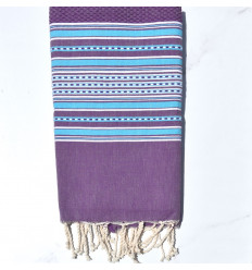 Fouta arabesque violet rayée bleu céleste Fouta Tunisia - 2 2