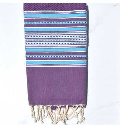 Fouta arabesque violet rayée bleu céleste Fouta Tunisia - 1