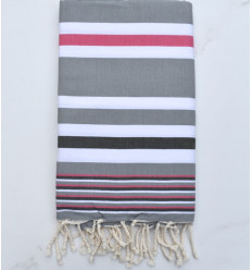 Fouta dina gris rayée rose, blanc et gris noir Fouta Tunisia - 1 2