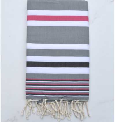 Fouta dina gris rayée rose, blanc et gris noir Fouta Tunisia - 2