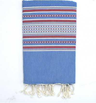 Fouta arabesque bleu roi rayée rouge