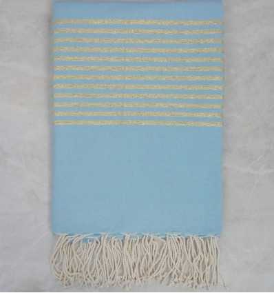 Grande fouta bleu ciel au fil lurex doré