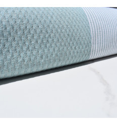 FOUTA NID D'ABEILLE Bleu givré rayée blanc Fouta Tunisia - 1 2