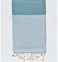 Fouta nid d'abeille bleu paon Fouta Tunisia - 1