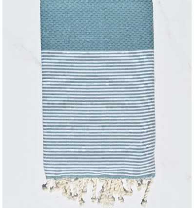 Fouta nid d'abeille bleu paon