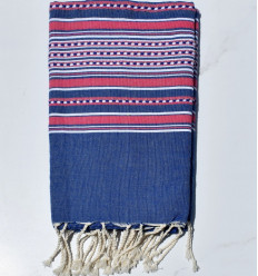 Fouta arabesque bleu rayée rose Fouta Tunisia - 1