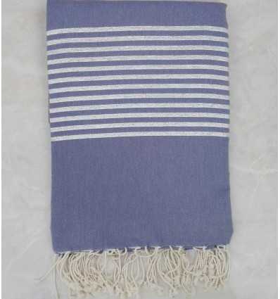 Grande fouta bleu guède au fil lurex argenté