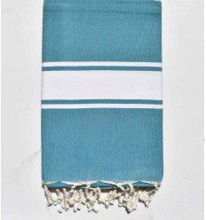 Fouta plate bleu canard bandes blanche Fouta Tunisia - 1