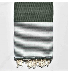 FOUTA NID D'ABEILLE vert foncé rayée blanc Fouta Tunisia - 1