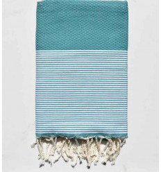 Serviette de plage Nid d'abeille bleu sarcelle Fouta Tunisia - 1