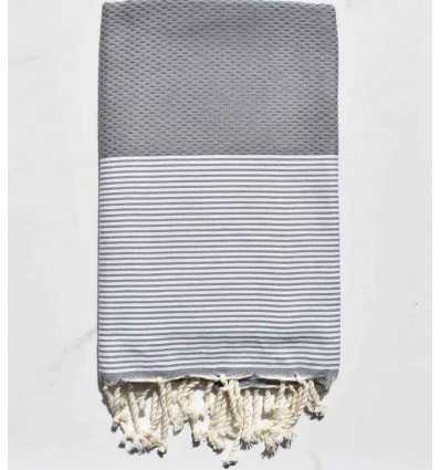 FOUTA NID D'ABEILLE Gris moyen rayée blanc