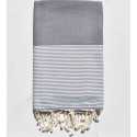 FOUTA NID D'ABEILLE Gris moyen rayée blanc Fouta Tunisia - 1