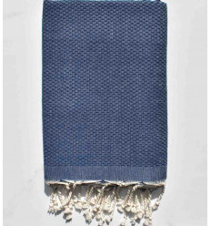 FOUTA nid d'abeille unie bleu marine Fouta Tunisia - 1 2