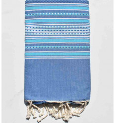 Fouta arabesque bleu avec rayures azur Fouta Tunisia - 1