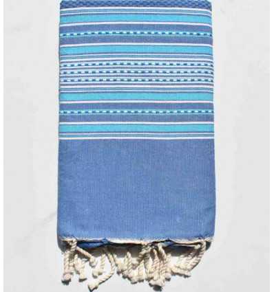 Fouta arabesque bleu avec rayures azur