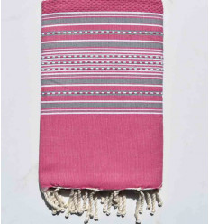 Fouta arabesque rose foncé avec rayures gris Fouta Tunisia - 8