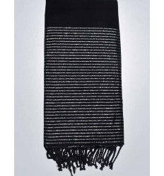 Jeté noir au fil lurex argenté 2m*3m Fouta Tunisia - 1