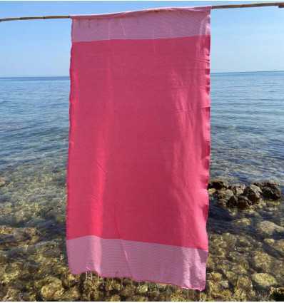 FOUTA NID D'ABEILLE fushia rayée blanc