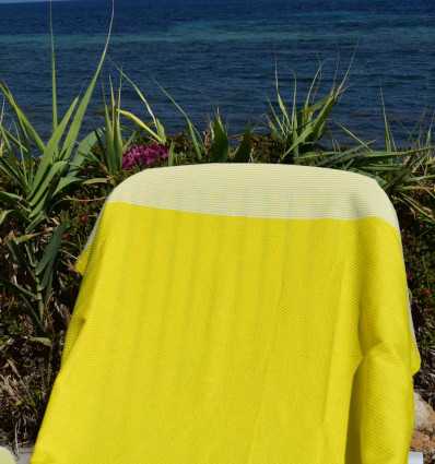 FOUTA NID D'ABEILLE Jaune citron rayée blanc Fouta Tunisia - 4