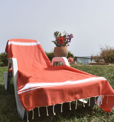 Fouta Plate orange rayée blanc Fouta Tunisia - 3 2