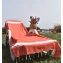 Fouta Plate orange rayée blanc Fouta Tunisia - 1