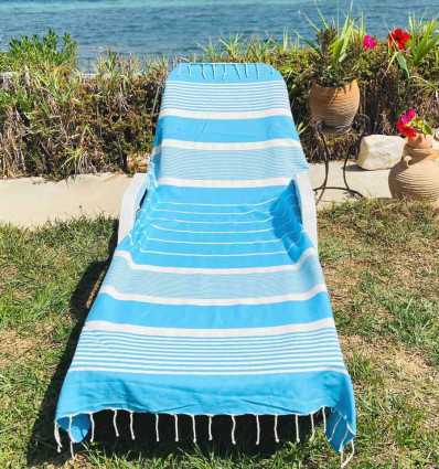 Fouta arthur bleu azur avec rayures