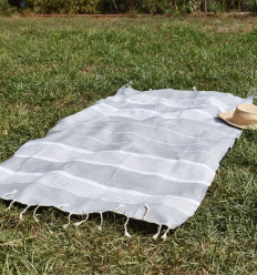 Fouta arthur bleu gris avec rayures Fouta Tunisia - 1 2