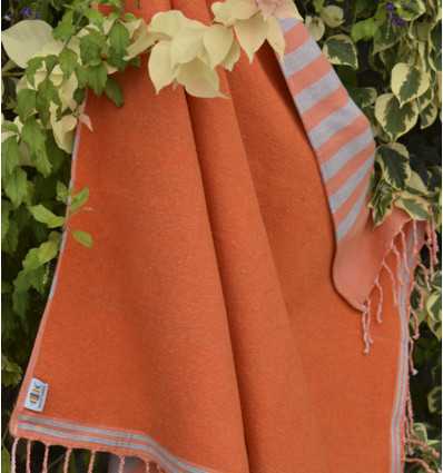 Fouta orange et gris doublée éponge Fouta Tunisia - 3