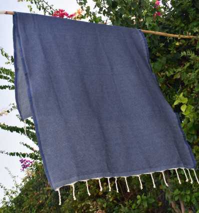 FOUTA nid d'abeille unie bleu marine Fouta Tunisia - 3