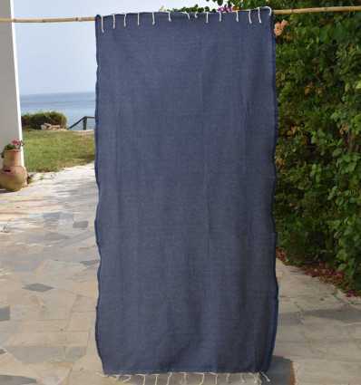 FOUTA nid d'abeille unie bleu marine Fouta Tunisia - 4