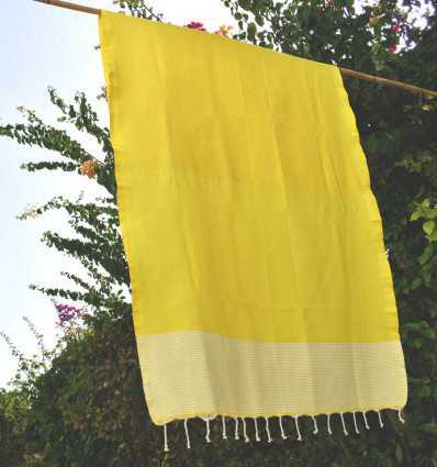 FOUTA NID D'ABEILLE Jaune citron rayée blanc Fouta Tunisia - 3