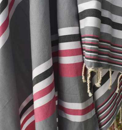 Fouta dina gris rayée rose, blanc et gris noir Fouta Tunisia - 5