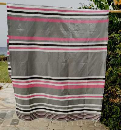 Fouta dina gris rayée rose, blanc et gris noir Fouta Tunisia - 4