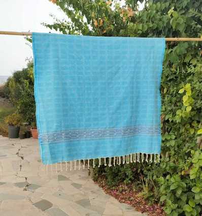 Fouta thalasso bleu clair avec motifs bleu