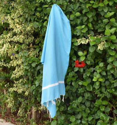 Fouta Nid d’abeille Bleu céleste avec bandes blanche Fouta Tunisia - 3