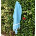 Fouta Nid d’abeille Bleu céleste avec bandes blanche Fouta Tunisia - 3