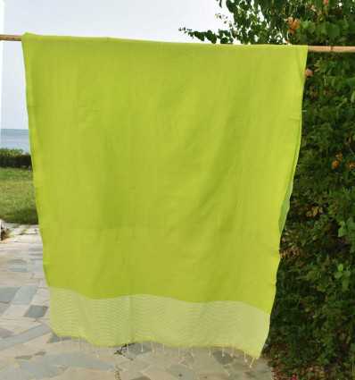 FOUTA NID D'ABEILLE Vert lime rayée blanc Fouta Tunisia - 3