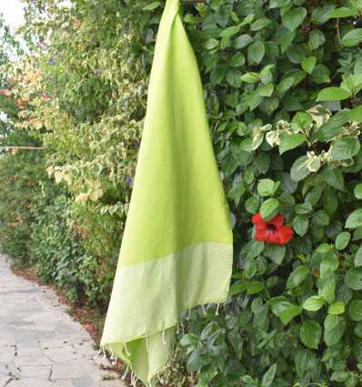 FOUTA NID D'ABEILLE Vert lime rayée blanc Fouta Tunisia - 4