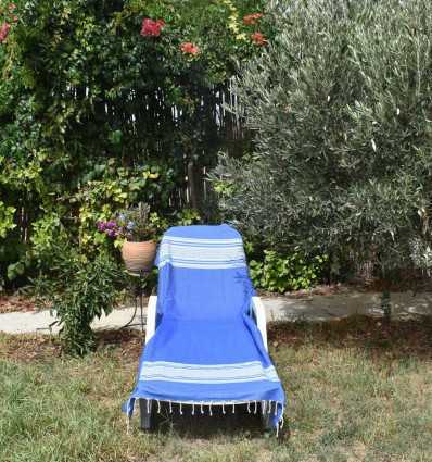 Serviette de plage arabesque bleu et bleu fumée Fouta Tunisia - 4