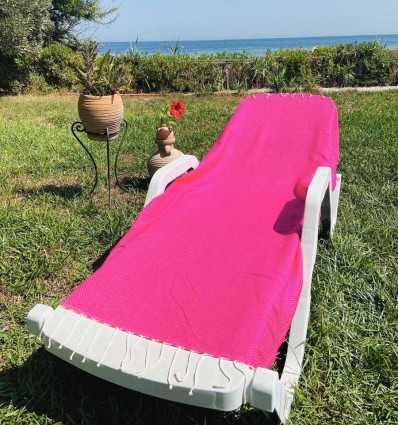 FOUTA nid d'abeille unie rose fushia