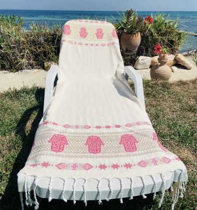 Fouta Khomsa rose foncé