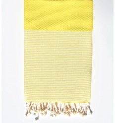 FOUTA NID D'ABEILLE Jaune soleil rayée blanc  - 1