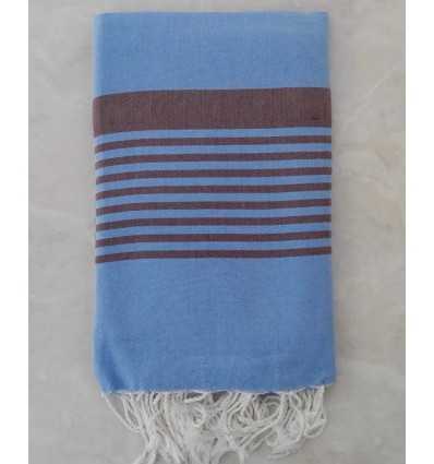 Grande fouta bleu roi rayée marron