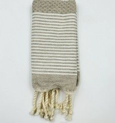 Mini serviette beige avec rayures Fouta Tunisia - 1