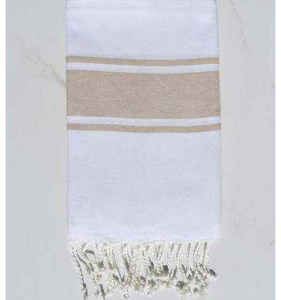 Fouta en Coton Recyclé blanche avec bandes beige Fouta Tunisia - 3