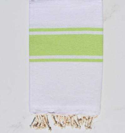 Fouta en Coton Recyclé blanche avec bandes vert anis Fouta Tunisia - 2
