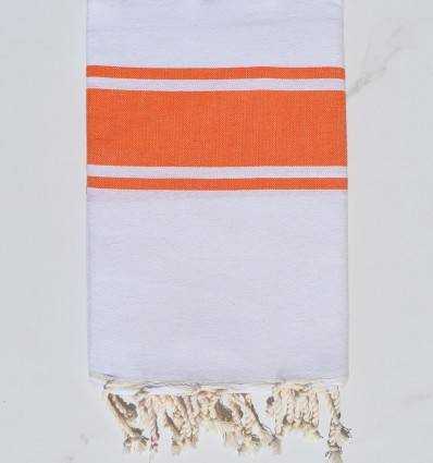 Fouta en Coton Recyclé blanche avec bandes orange Fouta Tunisia - 3