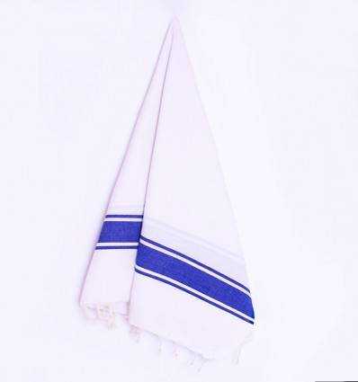 Fouta plate blanche bandes bleu Fouta Tunisia - 4