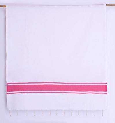 Fouta Plate Blanche bandes rose Fouta Tunisia - 3