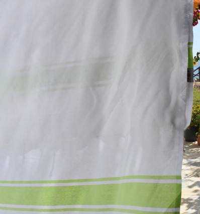 Fouta en Coton Recyclé blanche avec bandes vert anis Fouta Tunisia - 3
